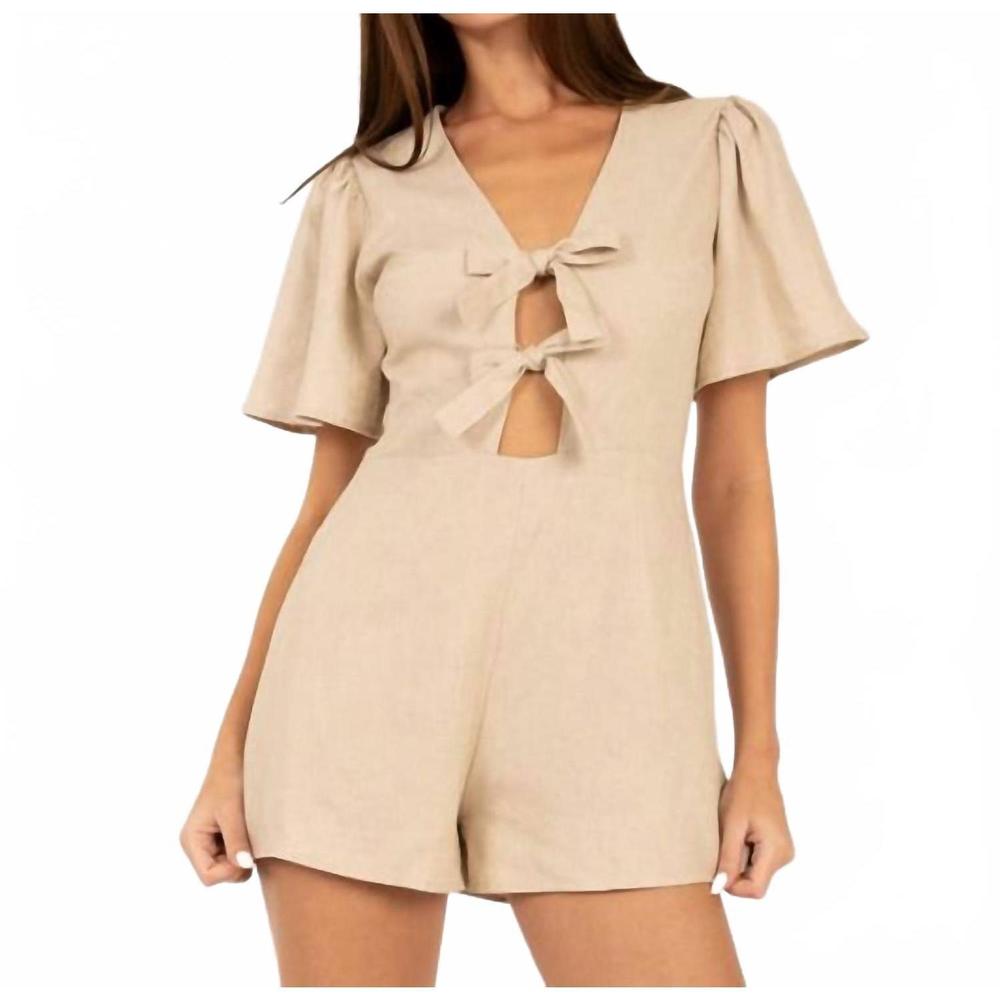NEW ELLE GREY petra v-neck romper in beige